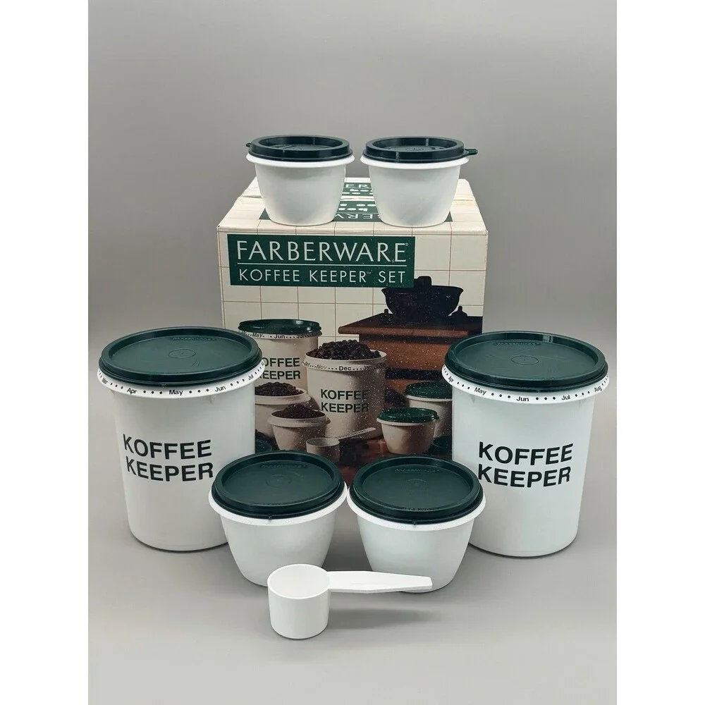 VTG Farberware Koffee Keeper Set 13 Pc Hunter Green Coffee Canisters 90s Retro